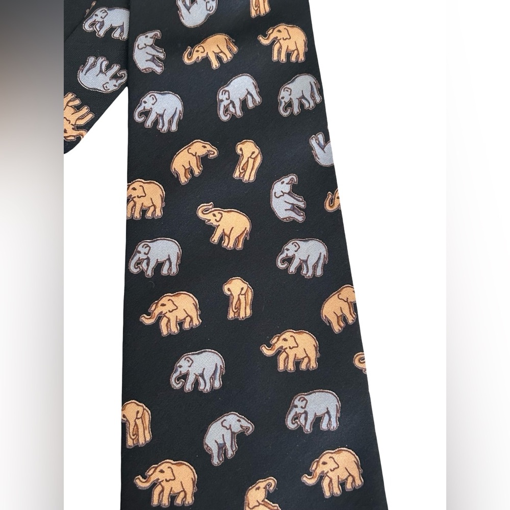 Vintage 1980s Thai Silk Elephant Print Tie Handmade 100% Silk Made in Thailand